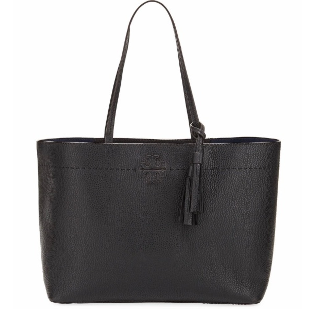 Tory Burch Mcgraw Black Textured Tassel Tote